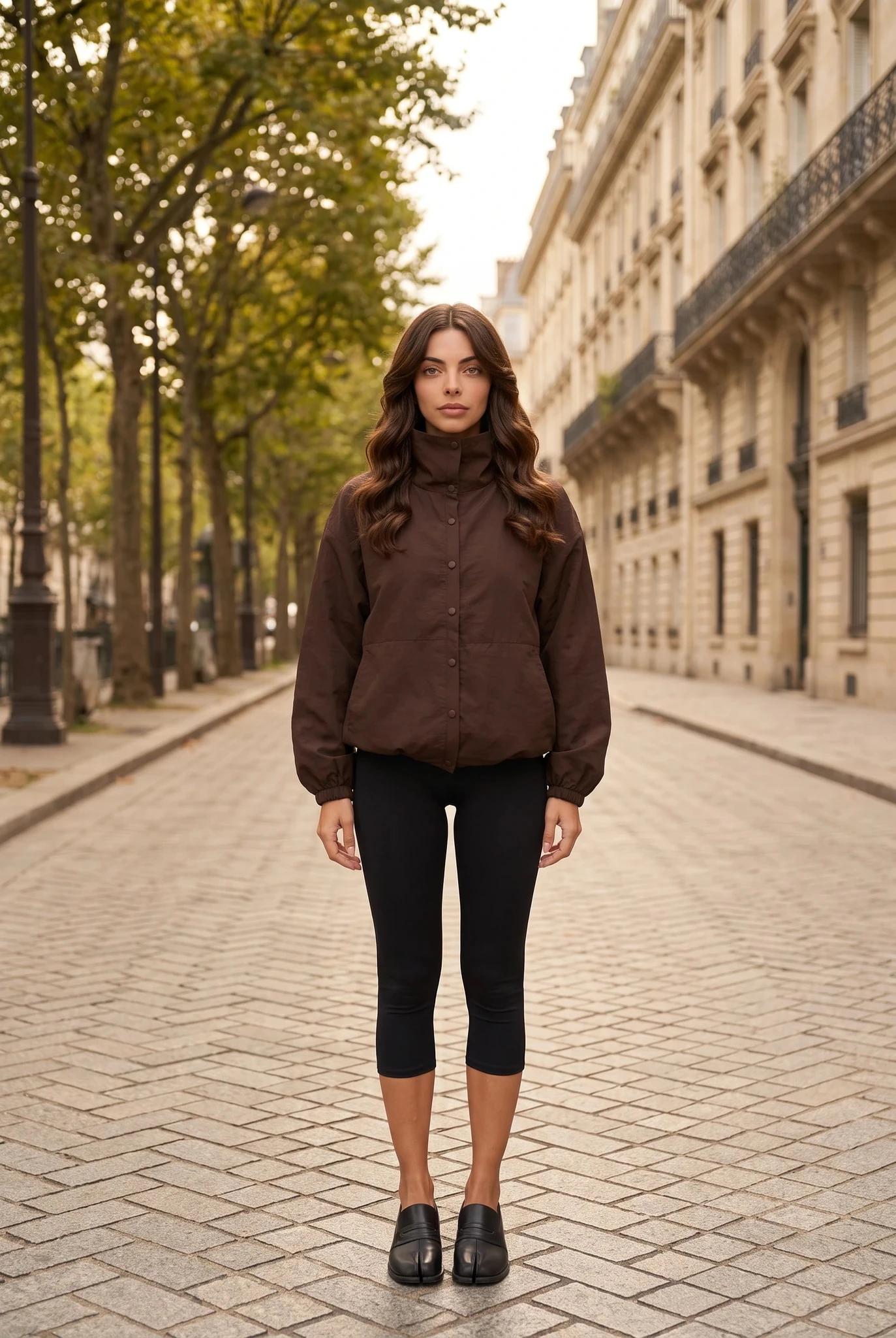 Braune Fallschirmjacke Oversize Windjacke mit Druckknöpfen