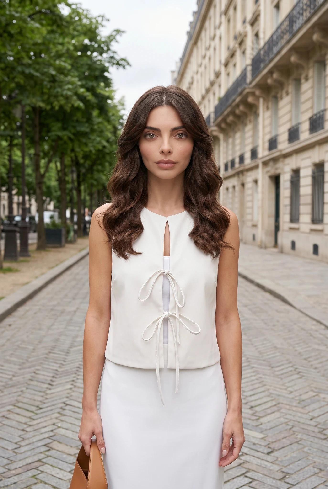 Mouwloze Gilet Blouse met Strikkoord