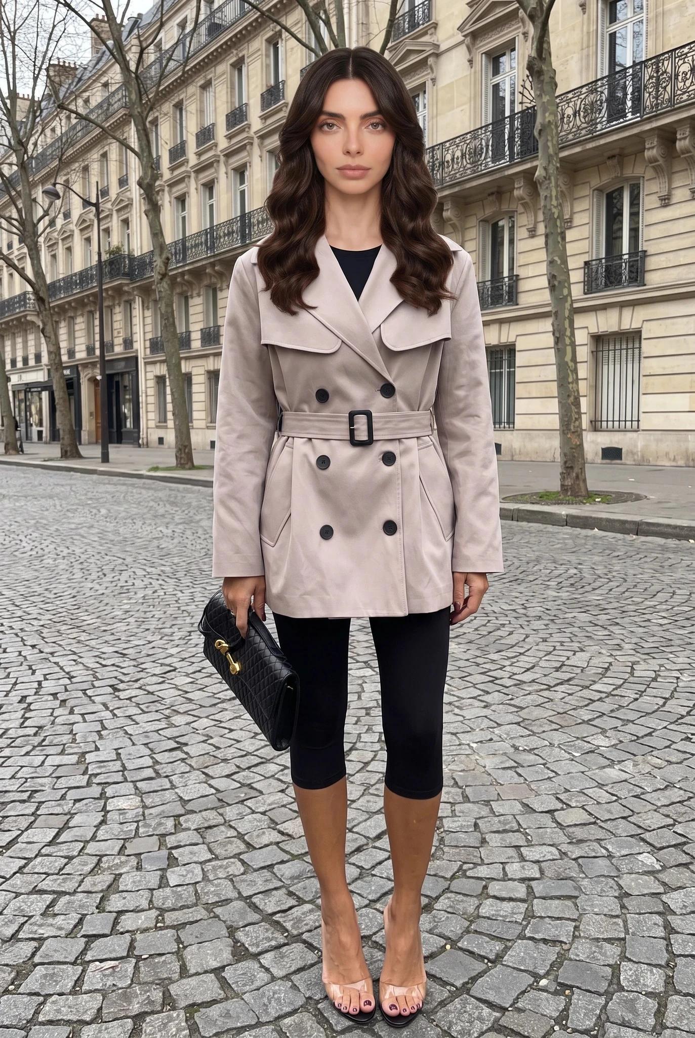 Korte Dames Trenchcoat met Dubbele Knooprij en Riem - Nerts