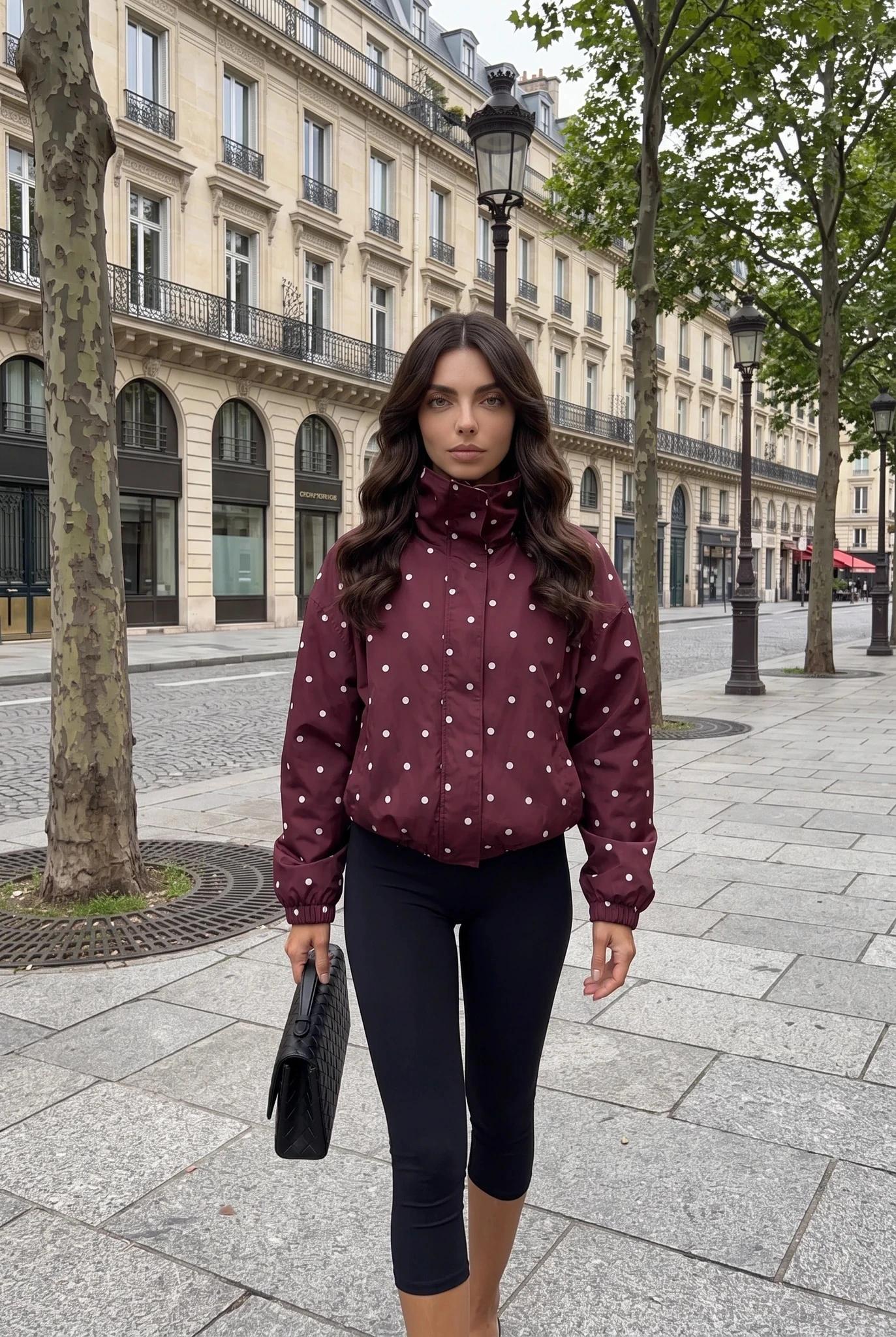 Dames Oversized Bomberjack met Stippen - Bordeaux