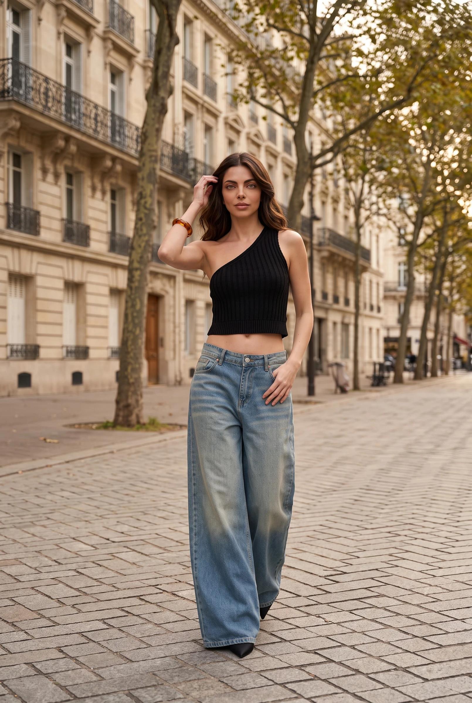 Women's Ribbed One Shoulder Knit Crop Top