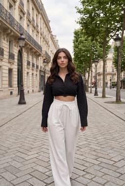Camicia Crop Nera Maniche Lunghe con Ricamo Anglois