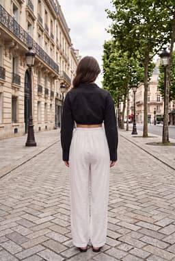 Camicia Crop Nera Maniche Lunghe con Ricamo Anglois