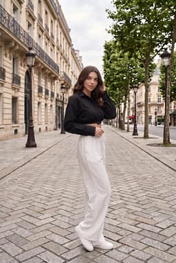 Camicia Crop Nera Maniche Lunghe con Ricamo Anglois