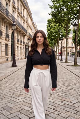 Camicia Crop Nera Maniche Lunghe con Ricamo Anglois