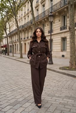 Brown Belted Two Piece Pants Set