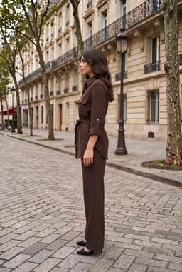 Brown Belted Two Piece Pants Set