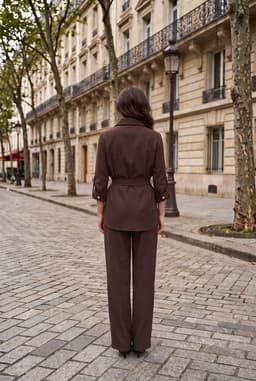 Brown Belted Two Piece Pants Set