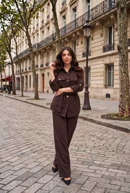 Brown Belted Two Piece Pants Set