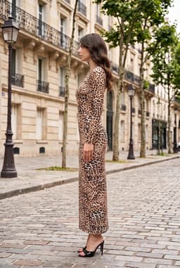 Đầm Maxi Ôm Body Dài Tay Họa Tiết Da Báo Màu Nâu