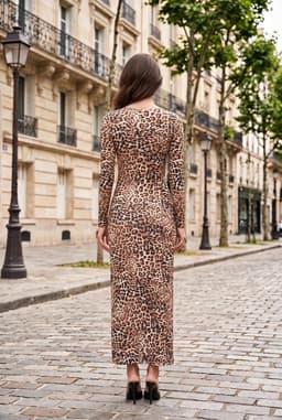 Đầm Maxi Ôm Body Dài Tay Họa Tiết Da Báo Màu Nâu