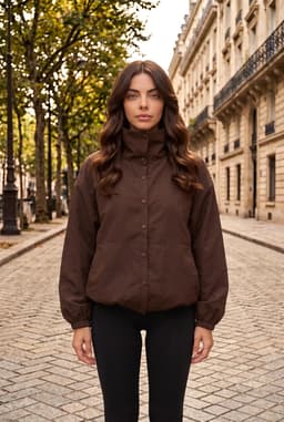 Brown Parachute Jacket Oversized Snap Button Windbreaker