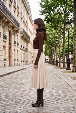 Jupe Midi Évasée en Similicuir Beige Taille Haute