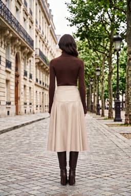 Jupe Midi Évasée en Similicuir Beige Taille Haute