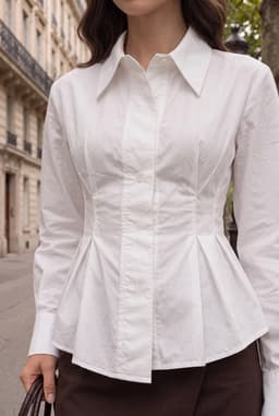 เสื้อเบลาส์เปปลัมสีขาวเข้ารูปแต่งจีบช่วงเอว — ขาว