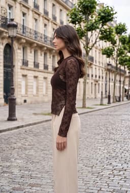 Floral Mesh Long Sleeve Top Brown