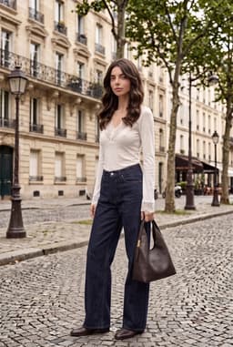Witte Langmouwige V-hals Blouse met Kantdetails — Wit