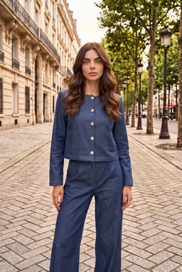 Navy Blue Pants Suit with Stitch Detail
