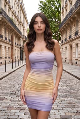 Robe Mini Tulle Sans Bretelles Froncée Multicolore