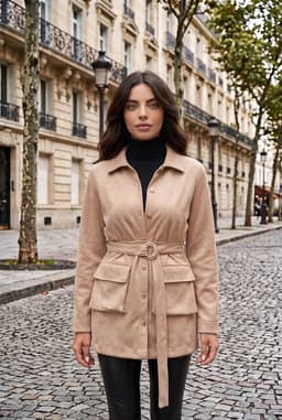 Sobretudo Camisa Bege com Cinto e Bolsos Senhora - XL