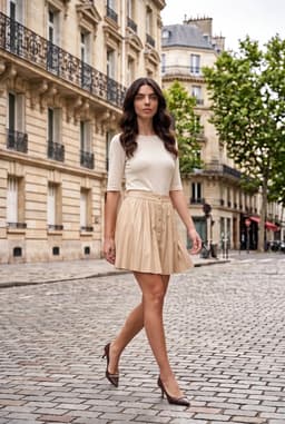 Women's Beige Faux Leather Button Front Flared Mini Skirt