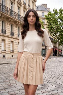 Women's Beige Faux Leather Button Front Flared Mini Skirt