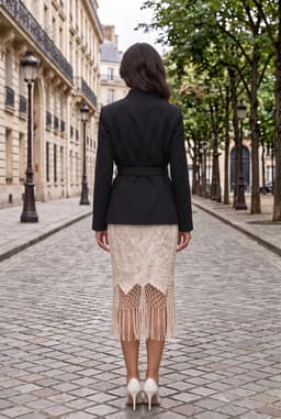 Blazer Negro con Cinturón y Cuello en V para Mujer