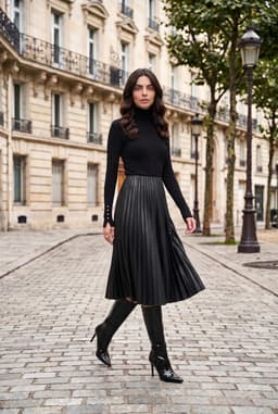 Dames Zwarte Kunstlederen Geplooide Midirok
