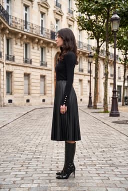 Dames Zwarte Kunstlederen Geplooide Midirok