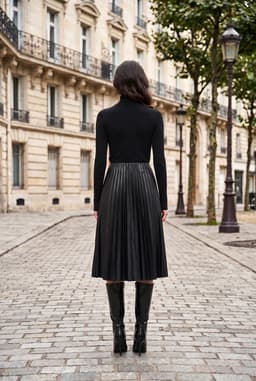 Dames Zwarte Kunstlederen Geplooide Midirok