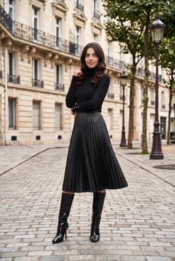 Dames Zwarte Kunstlederen Geplooide Midirok