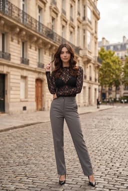 Top De Manga Larga De Encaje Transparente Negro Para Mujer