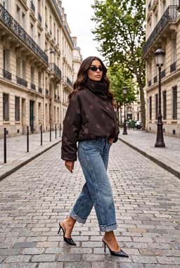 Chaqueta Corta Oversize Mujer Marrón Lunares Cuello Alto