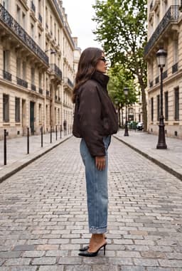 Chaqueta Corta Oversize Mujer Marrón Lunares Cuello Alto