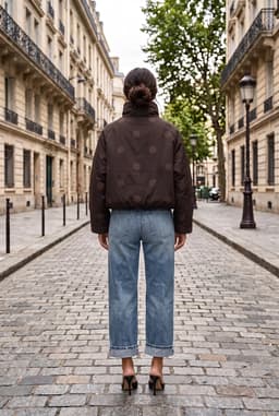 Chaqueta Corta Oversize Mujer Marrón Lunares Cuello Alto