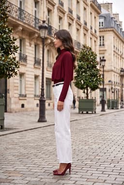Dames Blouse met Gedrapeerde Hals en Lange Mouwen - Bordeauxrood