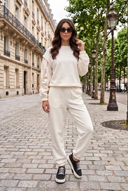Damen Ecru Loungewear Set mit Fallschirmeisatz Ärmeln