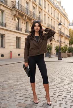 Giacca da Donna in Simil Camoscio Cachi con Frange