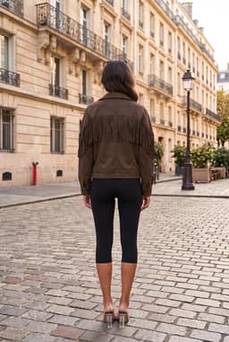 Giacca da Donna in Simil Camoscio Cachi con Frange