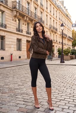 Giacca da Donna in Simil Camoscio Cachi con Frange