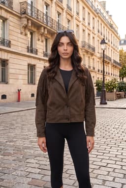 Giacca da Donna in Simil Camoscio Cachi con Frange