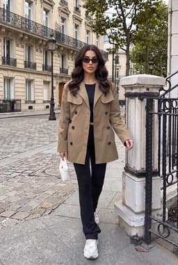 Korte Kaki Trenchcoat voor Dames met Contrasterende Riem