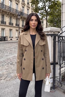 Korte Kaki Trenchcoat voor Dames met Contrasterende Riem