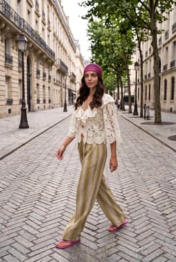 Women's Khaki Striped Wide Leg Palazzo Pants Drawstring Waist