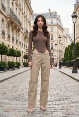 Damen Khaki Weite Gabardine-Hose