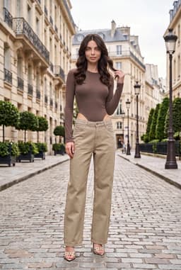 Damen Khaki Weite Gabardine-Hose