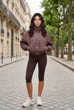 Damen Oversize Bomberjacke mit Punktemuster in Nerzbraun