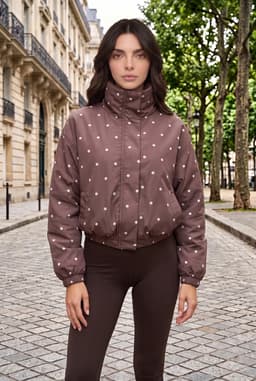 Damen Oversize Bomberjacke mit Punktemuster in Nerzbraun