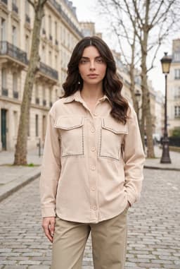 Dam Oversize Beige Manchesterskjorta Shacket Långärmad