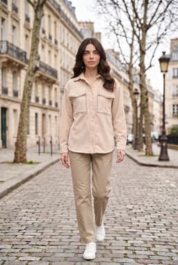 Dam Oversize Beige Manchesterskjorta Shacket Långärmad